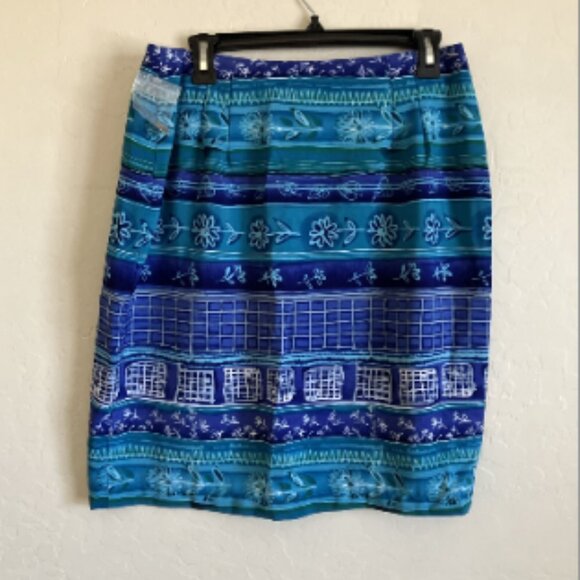 Coldwater Creek Wrap Skirt Womens 14 Blue Teal Striped Knee Length Waist 32 - Picture 1 of 12